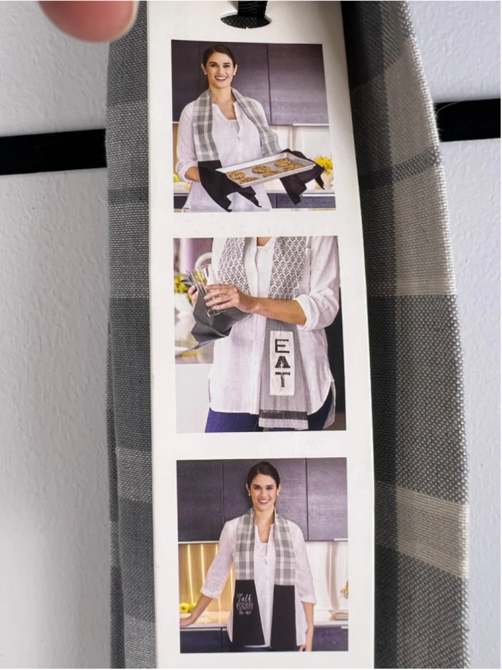 NWT Demdaco Kitchen Boa Talk Foodie To Me Gray Plaid Kitchen Neck Towel Cotton